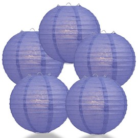 Quasimoon PaperLanternStore.com (5-Pack) 16 Inch Astra Blue/Veri Periwinkle Round Paper Lantern, Even Ribbing, Hanging Decoration