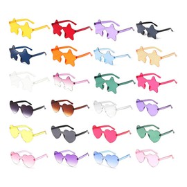 Kellegour 24 Pieces Colours Party Glasses, Heart Sunglasses, Transparent, Hippie Heart-Shaped Glasses, Heart/Star Shape, Transparent Candy Colour Sunglasses, for Party, Christmas, Weddings