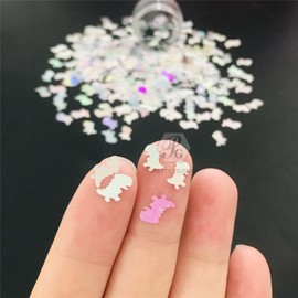 PrettyG 10 Grams/Pack - Sliver Holographic Dinosaur Shape Glitter Sequins - Festival Rave Beauty Makeup Face Body Nail Craft Art Decoration (Sliver)