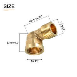DTGN 1/2 BSP x 1/2 PT (Male x Female) 90 Degree Brass Pipe Fitting Water Pipe System Brass Elbow Adapter Gold Tone