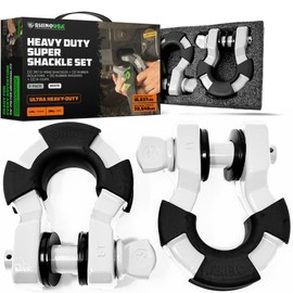 Rhino USA Super D Ring Shackles (2-Pack) - 70,548lb Break Strength – Heavy Duty 3/4" Clevis Shackle with 7/8 Pin for Towing & Off-Road Use - Pairs with Tow Strap for Vehicle Recovery (White)