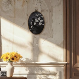 LKETW Dark Gothic Black Raven Oval Wall Art Decor, Dark Academia Black Crow Rose Floral Oval Canvas Hanging Decor, Gothic Goth Wall Decorations for Home Bedroom Living Room, 8.6x11.4 Inch