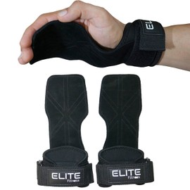 Elite Fitness Calleras de Cuero para Gimnasio, Protectores de Mano Tipo Straps, Ideales para Crossfit y Levantamiento de Pesas (Negro)