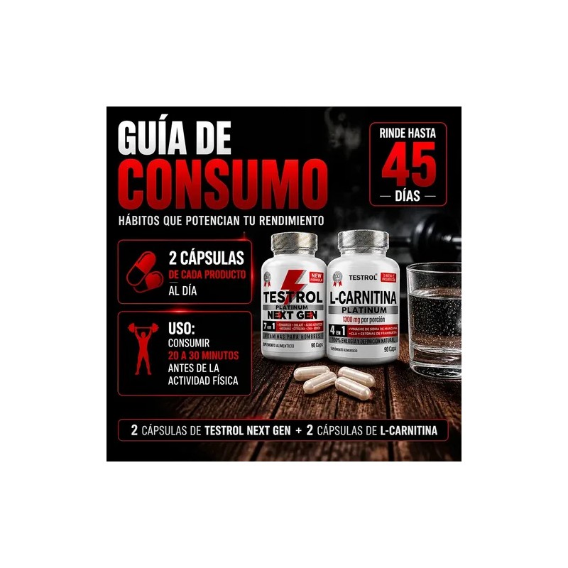 Combo Testrol Next Gen L Carnitina Platinum Sin Sabor