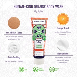 Human+Kind Body Wash - Natural, Moisturizing Body Soap with Coconut Oil - A Gentle, Soothing Cleanse for Dry, Sensitive Skin - Three Fresh Scents: Orange, Grapefruit, and Apple and Herbs - 8.45 oz