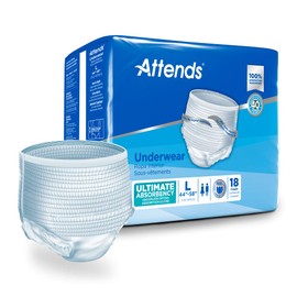 Attends Underwear for Adult Incontinence Care with Quick-Dry Channels, Ultimate Absorbency, Unisex, Large, 18 count (x4)