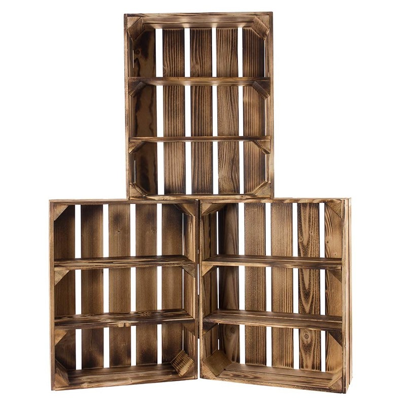Set of 2 Shallow, Flamed Box Shelves with 3 Compartments