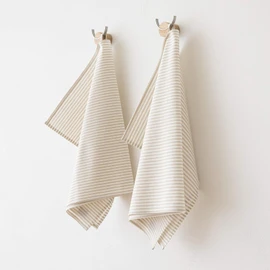 LinenMe Set mit 2 Geschirrtücher Halbleinen 47x70 cm Jazz - Küchentücher & Handtücher Natürlich 53% Leinen, 47% Baumwolle mit Aufhänger in Beige gestreift, Hergestellt in Litauen