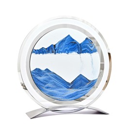 BGFJYUK Moving Sand Art Picture in Motion, Round Glass 3D Deep Sea Sandscapes with Display Flowing Sand Frame for Relaxing Desktop Home Office Work Décor for Kids Adults (Blue)