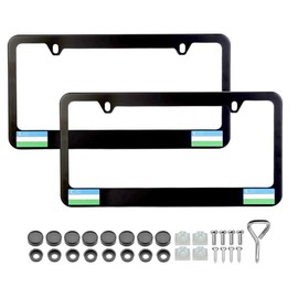 KAIMAK Uzbekistan Flag Aluminum License Plate Frames (Matte Black, 2 Piece, Free Screws and Caps Included) (Uzbekistan Flag)