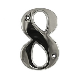 Beautiful 3 Inch Bevelled Edge Polished Chrome Door Number 8 - Screw Fix Silver Front House Number 8