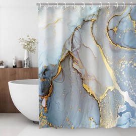 RosieLily Abstract Marble Shower Curtain, Blue Ombre Shower Curtains Set with 12 Hooks, Decor Waterproof Bathroom Curtain, 72”x84”