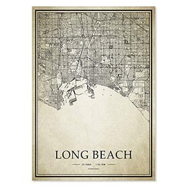 Long Beach California USA 20X28 inch Art City Map Vintage Painting Home Decor