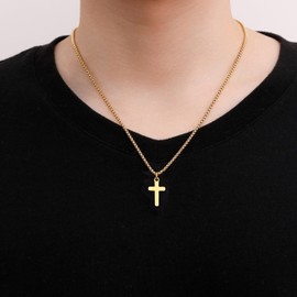 Joxevyia Gold Cross Necklace for Men Stainless Steel Box Chain Cross Necklace Simple Faith Cross Necklace First Communion Cross Necklace 16-24 inches, 16.0 inches, Stainless Steel, No Gemstone