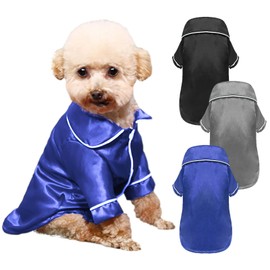 apott Dog Pajamas 3 Pack Puppy Shirts Cats Two-Legged Sleepwear Soft Pet Loungewear Clothes Outfits for Indoor Birthday Party Black+Royal Blue+Grey, L