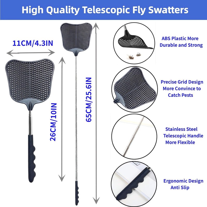 Telescopic Fly Swatter, Jakeloo 3 Pack Fly Swatter for Indoors