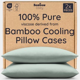 Bambaw 100% Viscose Derived from Bamboo Pillowcase Standard Size – Set of 2 Cooling Pillow Cases Standard Size, Breathable & Anti Acne Pillowcase, Cooling Pillow Cover, Envelope Closure (Sea Glass)
