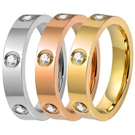 Tckyi 3Pcs/Set Love Friendship Ring 18K Gold Silver Rose Plated Cubic Zirconia Stainless Steel Promise Ring Wedding Band Jewelry for Women (8)