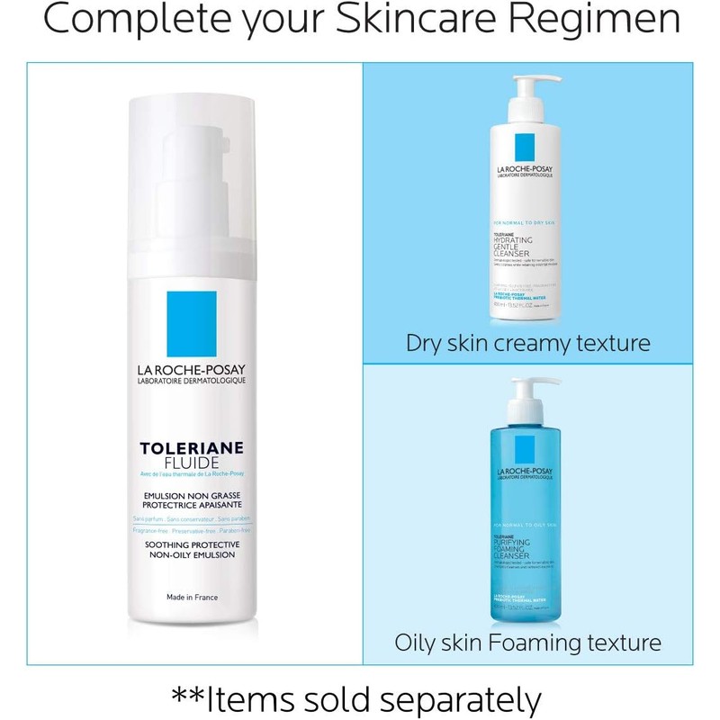 La Roche-Posay Toleriane Sensitive Fluide Protective Moisturizer, Oil-Free, 1.35 Fl.