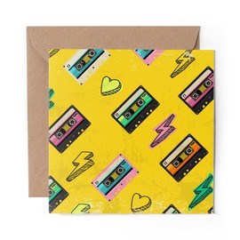 1 x Greeting Card Retro Cassette Tape Music - Blank Birthday Celebration Anniversary #21065