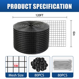 Moyios 6in x 120ft Solar Panel Bird Mesh Black PVC Coated Steel Solar Panel Bird Guard Proofing| 80 Fastener Clips Prevents Birds, Pigeons, and Critter Guard from Getting Under The Solar Panels