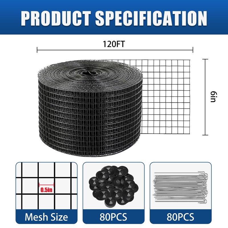 Moyios 6in x 120ft Solar Panel Bird Mesh Black PVC