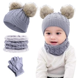 JSTHHTT 3-in-1 Children's Winter Hat Scarf Gloves Set, Knitted Hat Children's Hat Scarf Set, Warm Winter Beanie, Round Scarf Set for Boys Girls Children, 2-4 Years, multicoloured