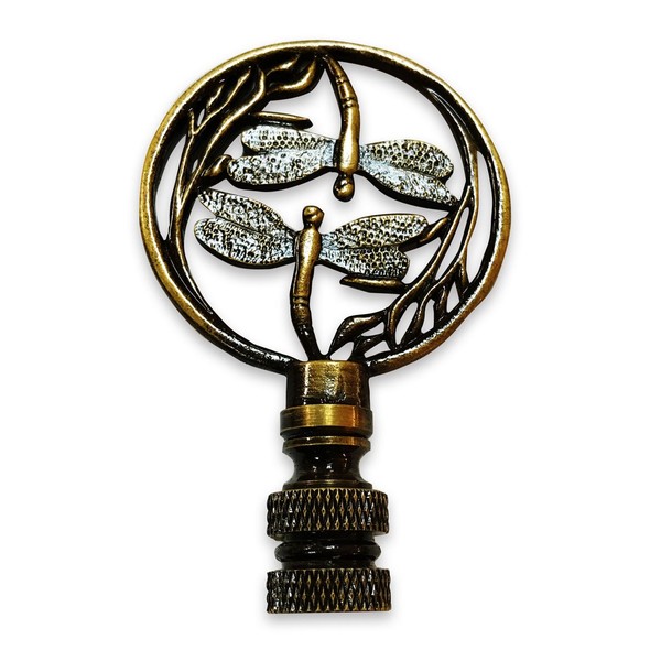 Royal Designs Double Dragon Fly Filigree 2.75" Lamp Finial for Lamp Shade, Antique Brass