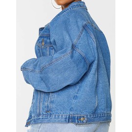 Justalwart Jean Jacket Women Plus Size Denim Jacket (L,Denim Blue Washed)