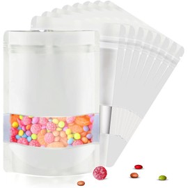 4"x6" 120pcs Mylar Bags for Food Storage,Smell Proof Bags with Matte Window Resealable Food Storage Bags for Small Business, Stand-up Foil Pouch Packaging Treat Snack Bags for Self Sealing（White）