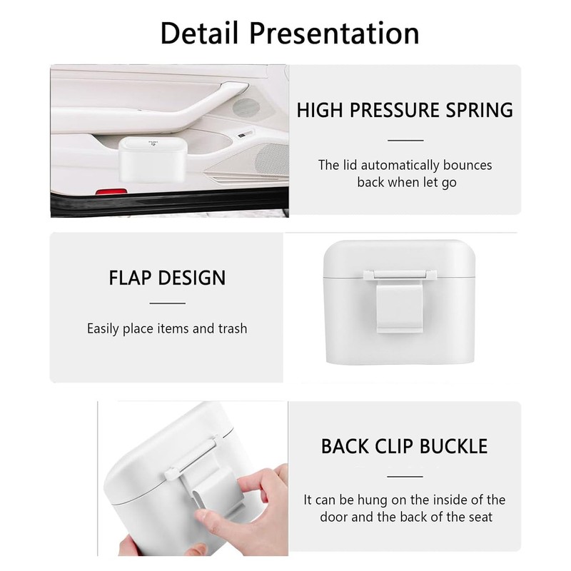 2Pcs Cubo de Basura para Coche con Tapa,Mini Blanco Bote