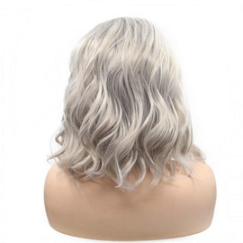 Ash blonde Wigs Side Part Drag Queen Shoulder Length Platinum Blonde Lace Front Wig Short Bob Wavy Hair High Temperature Synthetic Glueless Cap Female Girls Cosplay Party Summer Cool Travel 14"