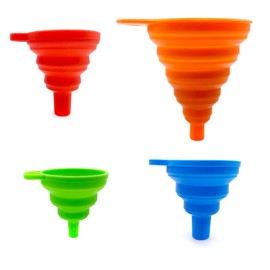 Qgond 4-Pack Collapsible Silicone Kitchen Funnel Set | Small & Large Sizes for Bottles, Liquid Transfer, Cooking | Dishwasher Safe & Space-Saving Design