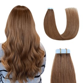 Sunya Tape in Human Hair Extensions 14 inches Silky Straight Remy Human Hair Seamless Skin Weft Tape in Hair Extensions 14 inches #6 Chestnut Brown 40 Gram 20Pcs/Pack Soft Hair