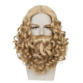 Old Mens Wig and Beard Set for Adult Wavy Men Wigs Long Blonde Beard