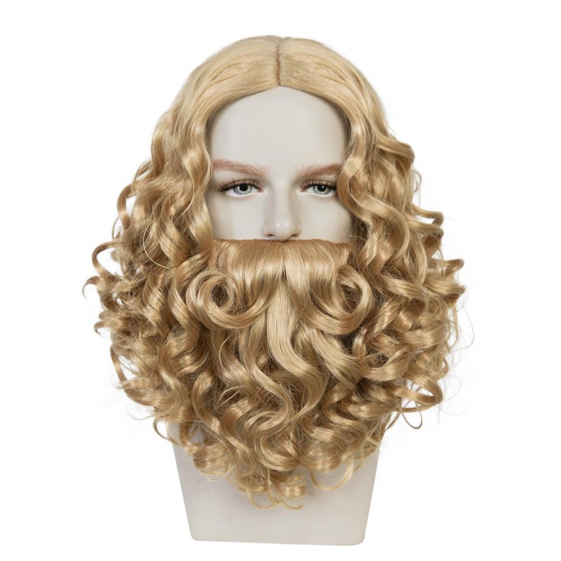 Old Mens Wig and Beard Set for Adult Wavy Men
