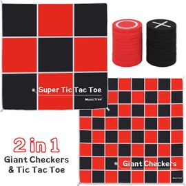 2 in 1 Giant Checkers & Large Tic Tac Toe Game for Kids Adults, 4.6ftx4.6ft