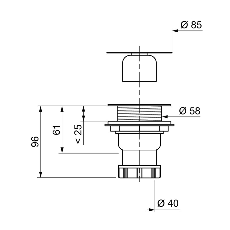 Wirquin SP411C Shower Plughole Vertical Outlet Screw-On Diameter 60 mm