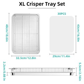 18.6“ x 12.8“ Air Fryer Basket,YEPATER Extra Large Size Air Fryer Basket for Oven,Stainless Steel Air Fryer Pan and Crisper Tray with 30 PCS Parchment Paper for Baking Fries,Bacon,Chicken