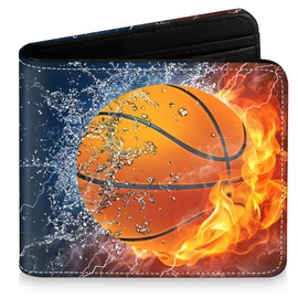 Teen Boys Wallet for Kids - Basketball Kids Wallet for Boys Leather Credit Id Card Cash Holder Rfid Blocking Zipper Cool Funny with Coin Pocket Id Window Bifold Sports Design for Teen Birthday Gifts