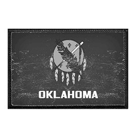 Oklahoma State Flag - Black and White - Distressed Morale Patch | Hook and Loop Attach for Hats, Jeans, Vest, Coat | 2x3 in | by Pull Patch