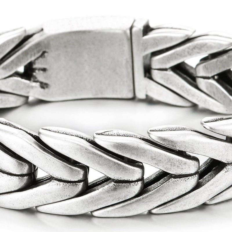 COOLSTEELANDBEYOND Men's Heavy Stainless Steel Braided Wheat Chain Bracelet, Woven