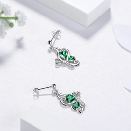 Green Butterfly Heart Studs Earrings Women 925 Sterling Silver Animal Butterflies May Created Emerald Birthstone Emerald Earring Stud Crystal Wedding Birthday Jewelry DE0251G