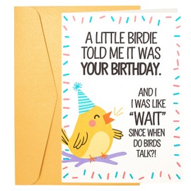 TH8890 Funny Birthday Card for Men Women, 21st 30th 40th 60th, Little Birdie Told Me It Was Your Birthday, Cute Handmade Greeting Card 5x7 Inch