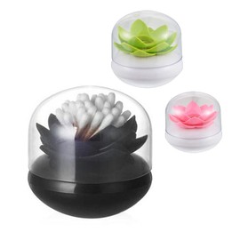 Chemlliy 3 Pack Cotton Swab Organizer Lotus Flower Designed Cotton Bud Holder Q-Tips Toothpicks Storage Box Holder (Black+Green+Pink)