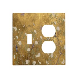 LuHuoLu Decorative Outlet Covers Vintage White Flowers Birds on Golden Background 2 Gang Outlet Cover Wall Plate Single Toggle Duplex Light Switch Cover Plate Switch Plate Covers