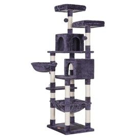 Heybly Cat Tree, 70 inches Tall Cat Tower condo with Toy for Indoor Large Cats, Cat House Furniture with Padded Plush Perch, Cozy Hammock and Sisal Scratching Posts,Smoky Gray HCT032G