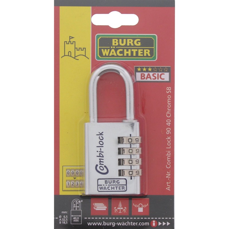 Burg Wächter 90 40 Chromo SB 40MM ALUM COMBI PADLOCK