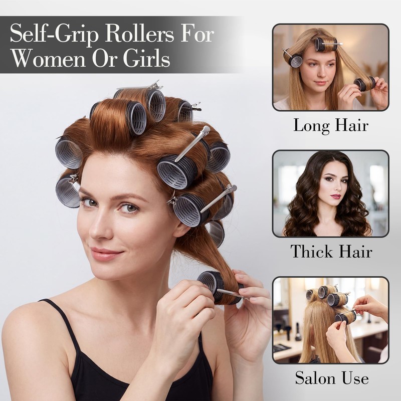 Large Hair Rollers Set, 12 Pieces 60mm Heat Free Jumbo