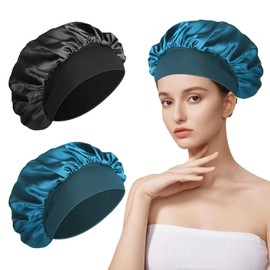Bonnet Sleep Cap Hair, Bonet Silk, Shower Cap Women, Sleep Cap Hair Protection Children, Sleep Cap Curls, Satin Hood for Sleeping Men, Silk Hood Hair, Hair Protection (Hole Blue and Black)